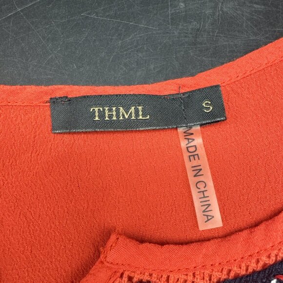THML Women’s Coral Cap Sleeve Tassel Embroidered V Neck Blouse Top Sz S - Picture 4 of 8